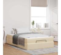 Moderne avec Matelas Mousse tiroirs intégrés 120x200 cm Crème | Cadre de lit avec matelas 2 pcs Crème tissu avec rangement tiroirs sommier tapissier lit double 120x200cm mousse confort