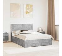 Moderne avec Rangement en Bois d'ingénierie Contemporain Gris 150 x 200 cm | Cadre de lit avec tiroir avec tête de Bois d'ingénierie Lit plateforme rangement intégré moderne sommier réglable chambre