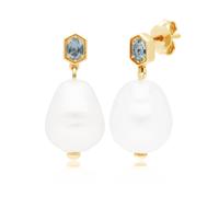 Moderne Baroque Perle & Topaze Goutte Earrings IN Argent Sterling Plaqué Or