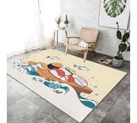 Moderne Beige Tapis Salon 160x230 cm - Dessin Animé Sushi Vagues De L'Océan Poisson impression Lavable en Machine Tapis Doux Poil Court Dessous antidérapant pour Chambre à Coucher Salle a Manger
