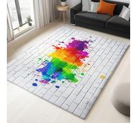 Moderne Blanc Tapis Salon 160x230 cm - Mur De Briques Coloré Peinture Impression Lavable en Machine Tapis Doux Poil Court Dessous antidérapant pour Salon Chambre à Coucher Salle a Manger