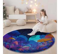 Moderne Bleu Foncé Imprimé Tapis Rond, Fantaisie 3D Science Fiction Forêt Lavable en Machine Tapis à Poils Courts pour Salon Chambre Cuisine Bureau Décoration - 180 cm Antidérapant Intérieur Moquette