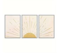 Moderne Brillant Jaune Soleil Géométrique Nature Illustrations Milieu du Siècle Coloré Peinture Murale sur Toile pour Salon Chambre à Coucher Décor de Bureau-50 * 70cm-3PCS (sans cadre)