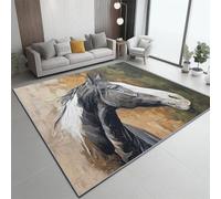 Moderne Brun Tapis Salon 40x60 cm - Peinture À L'Huile Portrait De Cheval impression Lavable en Machine Tapis Doux Poil Court Dessous antidérapant pour Salon Chambre à Coucher Salle a Manger