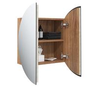 Moderne Cabinet de salle de bain, SOLOMOON, ARMOIRE WC, Avec miroir rond et LED, Chêne 40x40x17,5 cm MM881