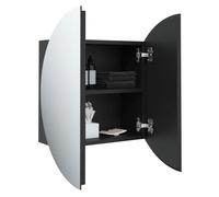 Moderne Cabinet de salle de bain, SOLOMOON, ARMOIRE WC, Avec miroir rond et LED, Noir 47x47x17,5 cm MM883
