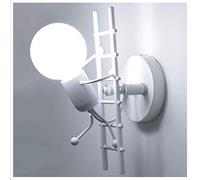 Moderne Chambre D'enfants Bois Applique Murale Interieur E27 Humanoïde Vintage Industrielle Lampe Murale Métal Luminaire Rétro Art Décor pour Bar Cuisine Restaurant Café Escaliers (blanc)