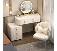 Moderne Coiffeuse avec Miroir et Lumière, 3 Couleurs, Luminosité Réglable, Coiffeuse avec 6 Tiroirs et 1 Tabouret Rembourré pour Chambre, Salle de Bain et Dressing