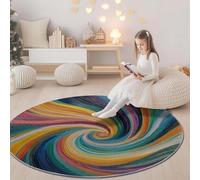 Moderne Coloré Imprimé Tapis Rond, Abstrait Arc En Ciel Vague Tourbillon Lavable en Machine Tapis à poils courts pour Salon Chambre Cuisine Bureau Décoration - 120 cm Antidérapant Intérieur Moquette