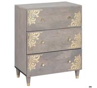 Moderne Commode meuble de rangement - Bahaut Buffet Gris et or 60 x 33.5 x 75 cm Bois de manguier massif@FR(25942）