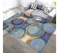 Moderne Design Doux Anti Slip Lavable Grand Tapis, Géométrie Couture Bleu Jaune， Salon Chambre Rectangle irrégulier Tapis 160 x 200 cm