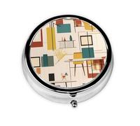 Moderne du milieu du siècle, cette petite boîte à pilules ronde est un organisateur de médicaments de voyage portable avec trois compartiments pour ranger les médicaments quotidiens.