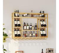 Moderne en métal en métal Mural monté avec Porte-vin en Verre étagère de vin de vin de vin Industriel Mur à vins Moderne Bouteille de vin Suspendu et Porte-Verre, vin de Grande capacité
