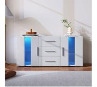 Moderne Et élégant Armoire Polyvalente4 Portes Et 2 Tiroirs Armoire à Manger avec 16 Lumières LED Couleurs 140x35x70cm