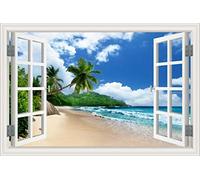 Moderne Été Plage Cocotier 3d Sticker Mural Bord De Mer Paysage Amovible Papier Peint Fenêtre Décalque Autocollants Décor À La Maison-11,28x40inch 70x100cm
