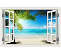 Moderne Été Plage Cocotier 3d Sticker Mural Bord De Mer Paysage Amovible Papier Peint Fenêtre Décalque Autocollants Décor À La Maison-12,28x40inch 70x100cm