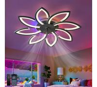 Moderne Étoile Blanche Ventilateur De Plafond Silencieux Avec Lumiere Et Telecommande Chambre RGB Enfant Plafonnier Ventilateur Moteur DC 6 Vitesses Réversible Pour Salon Enfant Chambre