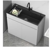 Moderne éVier De Cuisine Et Autoportant En Acier Inoxydable avec Meuble, éVier Professionnel avec Porte-Vaisselle éGouttoir, Robinet D'Eau Chaude Et Froide, pour ExtéRieur, Garage, Buanderie