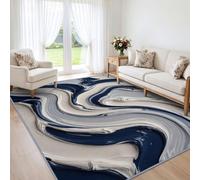 Moderne Expressionnisme Géométrique Relief Tapis de Salon 60x90 cm Lavable | Art Abstrait Fluide Tapis Chambre à Poil Ras, Douce Antidérapant Bleu Marine Tapis Cuisine Salle à Manger Bureau