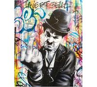 Moderne Graffiti Art Street Pop Art Charlie Chaplin Toile Peinture Affiche et Impression Mur Art Photo pour Salon, Décoration, Hôtel, Sans Cadre,50 × 70cm