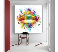 Moderne Graffiti Art Toile Peintures Fleur et Lèvres Toile Mur Art Photo Affiches et Impressions pour Salon Décor À La Maison 80x80cm Sans Cadre