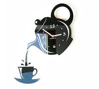 FLEXISTYLE Moderne Horloge de Mur de la Cuisine Tasse et pichet Noir, 45 cm x 45 cm, 3D, Style Moderne, 3D silencieuse, Fait dans l'UE, z52