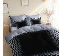 Moderne Housses De Couettes Gris 220 X 240 Cm Minimaliste Motif D'Échiquier Fantastique, 100% Microfibre Housse Couette Avec Fermetures Éclair, Parure De Lit Hypoallergéniques Avec Taie D'Oreiller