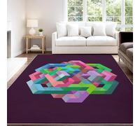 Moderne Illusion d'optique Tech Artistique Multicolore Carpette 40 x 60 cm, Décoration D'Intérieur, Tapis Géométrique pour Studio Chambre d'enfant Tapis Lavable Et Antidérapant À Poils Ras