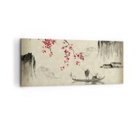 Moderne Impression sur Toile 100x40cm Image Tableau Decoration Murale Fleur Cerises Japon Grand Tableaux Decoratifs Muraux Chambre Panoramique Deco Cadre Décoration Salon Art Wall AB100x40-5020