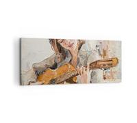 Moderne Impression sur Toile 100x40cm Image Tableau Decoration Murale Guitare Musique Fille Grand Tableaux Decoratifs Muraux Chambre Panoramique Deco Cadre Décoration Salon Art Wall AB100x40-5477