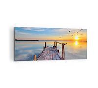 Moderne Impression sur Toile 100x40cm Image Tableau Decoration Murale Lac nature pont oiseaux Grand Tableaux Decoratifs Muraux Chambre Panoramique Deco Cadre Décoration Salon Art Wall AB100x40-2402