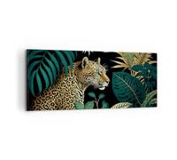 Moderne Impression sur Toile 100x40cm Image Tableau Decoration Murale Léopard Jungle Tropical Grand Tableaux Decoratifs Muraux Chambre Panoramique Deco Cadre Décoration Salon Art Wall AB100x40-5720