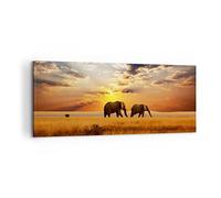 Moderne Impression sur Toile 100x40cm Image Tableau Decoration Murale Les éléphants Safari jungle buisson Tableaux Decoratifs Muraux Chambre Panoramique Deco Décoration Salon Art Wall AB100x40-3150