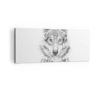 Moderne Impression sur Toile 100x40cm Image Tableau Decoration Murale Loup Esquisser Scandinave Grand Tableaux Decoratifs Muraux Chambre Panoramique Deco Cadre Décoration Salon Art Wall AB100x40-5956