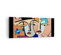 Moderne Impression sur Toile 100x40cm Image Tableau Decoration Murale Visages Moderne Cubisme Grand Tableaux Decoratifs Muraux Chambre Panoramique Deco Cadre Décoration Salon Art Wall AB100x40-5764