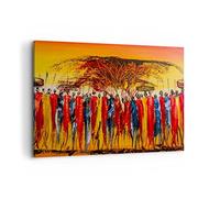 Moderne Impression sur Toile 100x70cm Image Tableau Decoration Murale Afrique tribu Grand Tableaux Decoratifs Muraux Chambre Cuisine Horizontal Deco Cadre Décoration Salon Art Wall AA100x70-3752