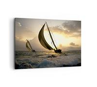 Moderne Impression sur Toile 100x70cm Image Tableau Decoration Murale bateau coucher du soleil le soleil Paysage Tableaux Decoratifs Muraux Chambre Horizontal Décoration Salon Art Wall AA100x70-3158