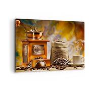 Moderne Impression sur Toile 100x70cm Image Tableau Decoration Murale Café grains broyeur tasse Grand Tableaux Decoratifs Muraux Chambre Horizontal Deco Cadre Décoration Salon Art Wall AA100x70-2592