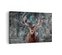 Moderne Impression sur Toile 100x70cm Image Tableau Decoration Murale Cerf cerf hiver Grand Tableaux Decoratifs Muraux Chambre Cuisine Horizontal Deco Cadre Décoration Salon Art Wall AA100x70-4998