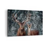 Moderne Impression sur Toile 100x70cm Image Tableau Decoration Murale Cerf renne chevreuil Grand Tableaux Decoratifs Muraux Chambre Horizontal Deco Cadre Décoration Salon Art Wall AA100x70-5060