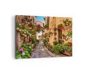 Moderne Impression sur Toile 100x70cm Image Tableau Decoration Murale Chemin fleurs maison cour Grand Tableaux Decoratifs Muraux Chambre Horizontal Deco Cadre Décoration Salon Art Wall AA100x70-3183