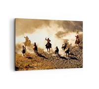 Moderne Impression sur Toile 100x70cm Image Tableau Decoration Murale Cowboys chevaux galop Grand Tableaux Decoratifs Muraux Chambre Horizontal Deco Cadre Décoration Salon Art Wall AA100x70-2693