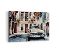 Moderne Impression sur Toile 100x70cm Image Tableau Decoration Murale Cubain Voiture Immeubles Grand Tableaux Decoratifs Muraux Chambre Horizontal Deco Cadre Décoration Salon Art Wall AA100x70-4413
