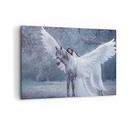 Moderne Impression sur Toile 100x70cm Image Tableau Decoration Murale femme cheval nature Grand Tableaux Decoratifs Muraux Chambre Horizontal Deco Cadre Décoration Salon Art Wall AA100x70-3998