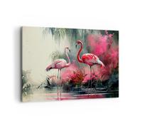 Moderne Impression sur Toile 100x70cm Image Tableau Decoration Murale Flamants Roses Morceau Paysage Tableaux Decoratifs Muraux Chambre Horizontal Deco Cadre Décoration Salon Art Wall AA100x70-5685