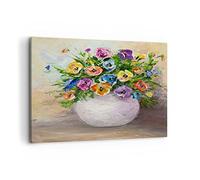 Moderne Impression sur Toile 100x70cm Image Tableau Decoration Murale Fleurs Bouquet Vase coloré Grand Tableaux Decoratifs Muraux Chambre Horizontal Deco Cadre Décoration Salon Art Wall AA100x70-2915