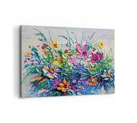 Moderne Impression sur Toile 100x70cm Image Tableau Decoration Murale Fleurs Les Couleurs Empâtement Tableaux Decoratifs Muraux Chambre Horizontal Deco Cadre Décoration Salon Art Wall AA100x70-4521