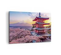 Moderne Impression sur Toile 100x70cm Image Tableau Decoration Murale Fuji Choreito Pagode Grand Tableaux Decoratifs Muraux Chambre Horizontal Deco Cadre Décoration Salon Art Wall AA100x70-4547