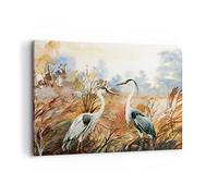 Moderne Impression sur Toile 100x70cm Image Tableau Decoration Murale Grues Oiseaux Automne Grand Tableaux Decoratifs Muraux Chambre Horizontal Deco Cadre Décoration Salon Art Wall AA100x70-5077