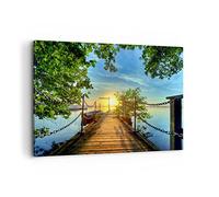 Moderne Impression sur Toile 100x70cm Image Tableau Decoration Murale Lac coucher de soleil bateau paysage Tableaux Decoratifs Muraux Chambre Horizontal Deco Décoration Salon Art Wall AA100x70-2573